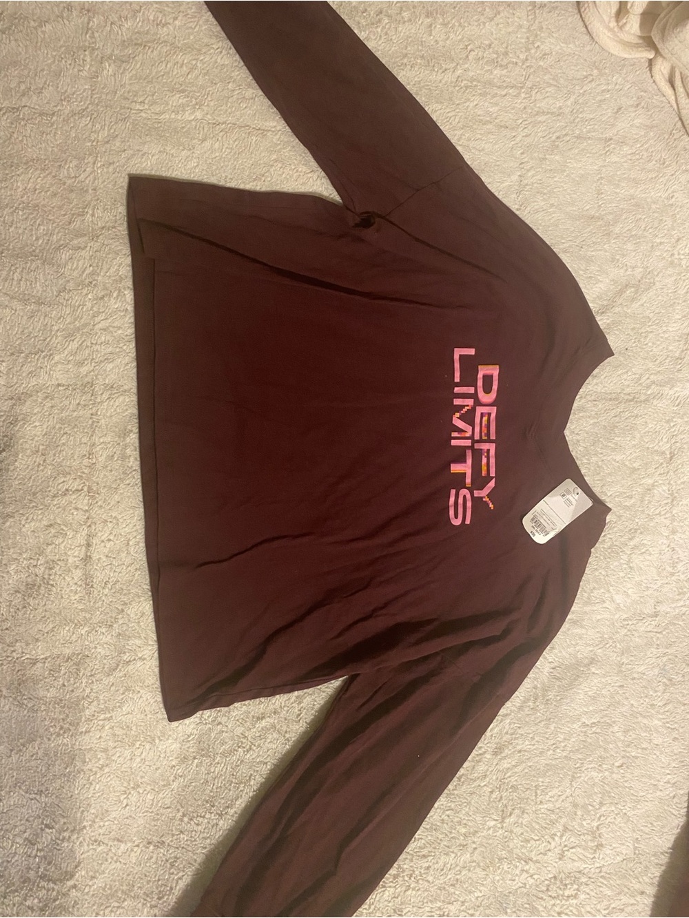 Xersion Maroon Long Sleeve Tee with Pink DEFY LIMITS Print